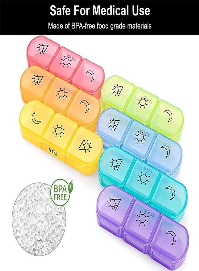 THEODORE weekly pill organizer 3 times a day, portable travel pill box 7 day with large compartments moisture-proof pill case for vitamin, Medicine, pills (Medicine Organizer Box) (Multicolor) - Image 2